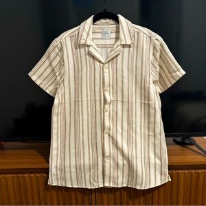 Essex Crossing Mens Boho Small Beige Brown Striped Short Sleeve Button Up Summer